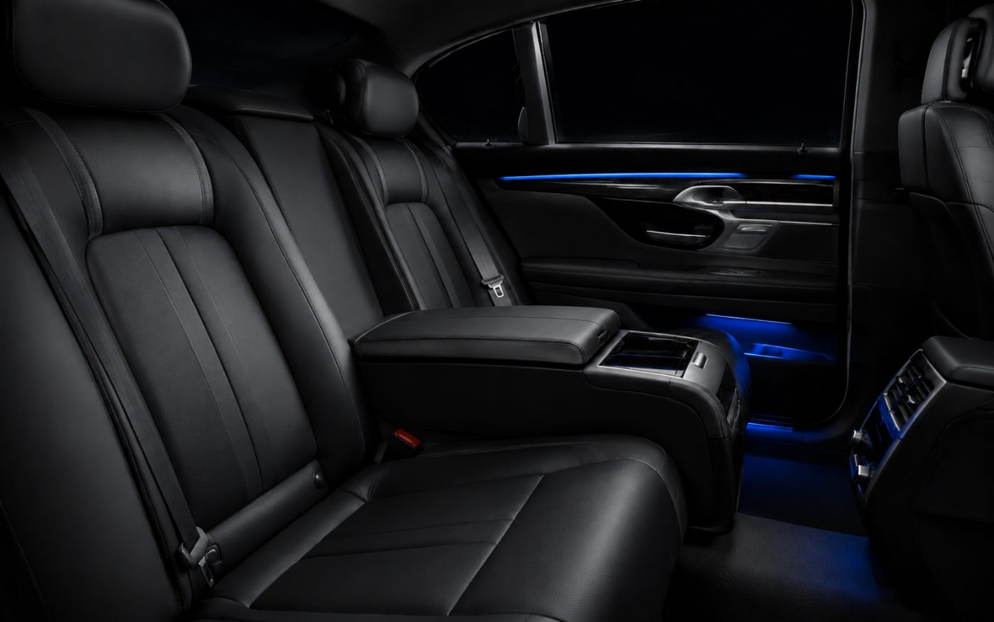 Interior of a luxury chauffeured vehicle
